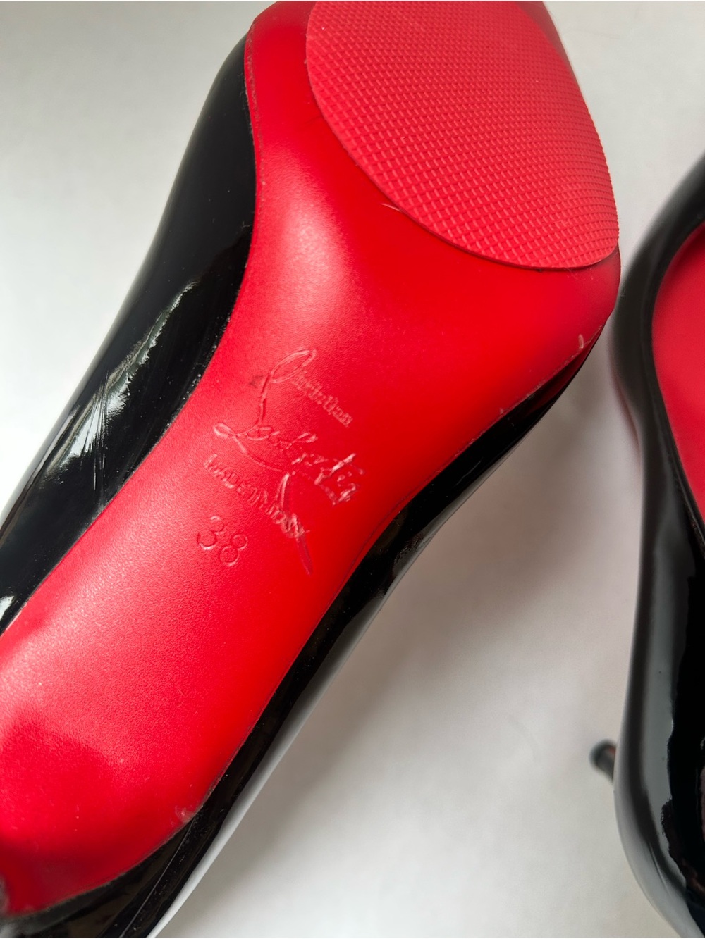 Classic Black Patent Stiletto Pumps with Red Soles - Picture 5 of 7